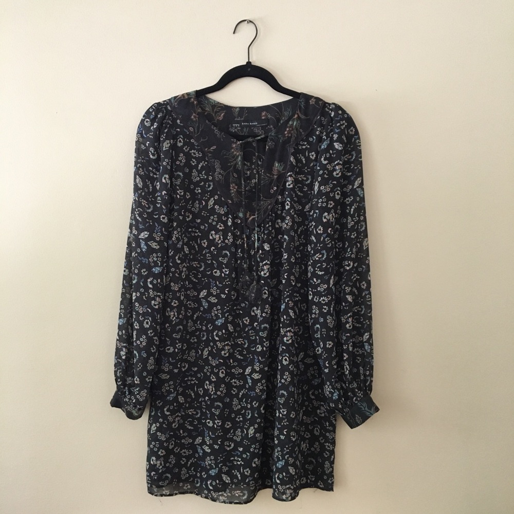 Zara Basic Long Sleeve Floral Print Tunic/Dress